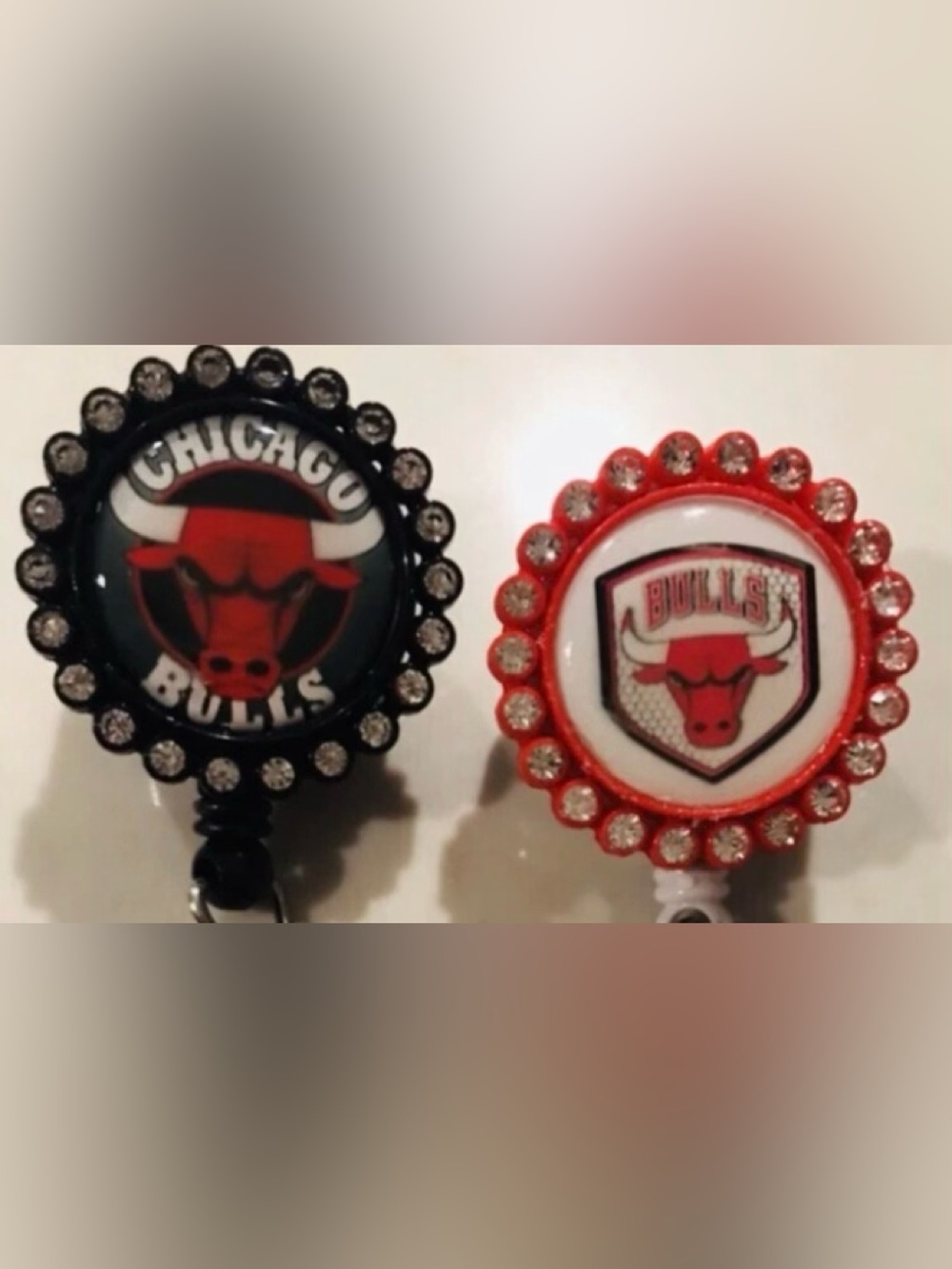 2 NFL Crystal Basketball Chicago Bulls Nurse ID Badge Reel Holders Alligator